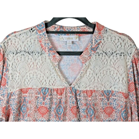 Weekend Suzanne Betro Women Plus 1X Feminine Stretch Lace Peach Cream Top Boho - Picture 2 of 9